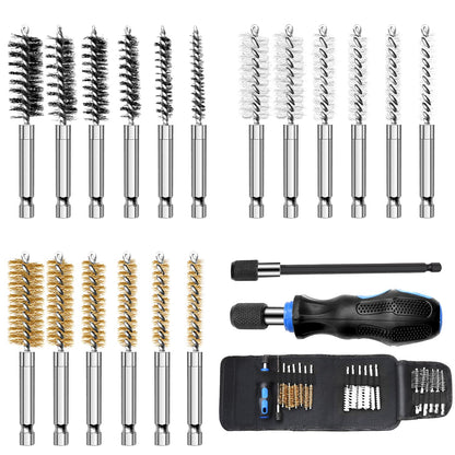 Nylon/Brass/SS Bristles Wire Brush for Drill 18-Pack, 1/4"Hex Shank