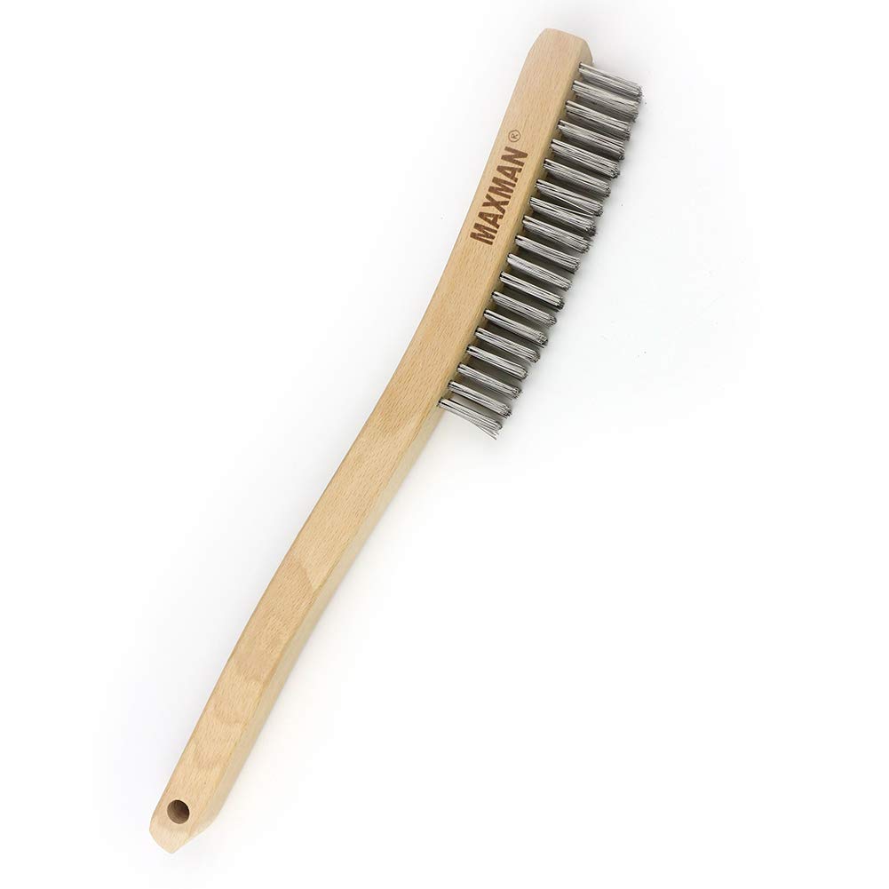 Heavy Duty Stainless Steel Wire Brush with 14" Long Beech Handle