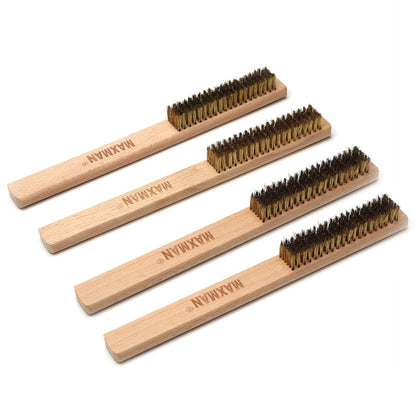 Brass Brush Set 4Pcs with 10 Inch Natural Beechwood Handle