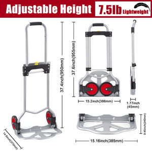 Portable Aluminum Dolly 7.5lb Lightweight Luggage Cart