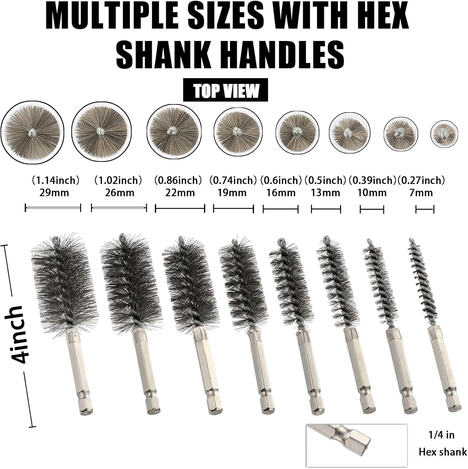 Stainless Steel Bore Brush, 8pcs Wire Brush for Drill
