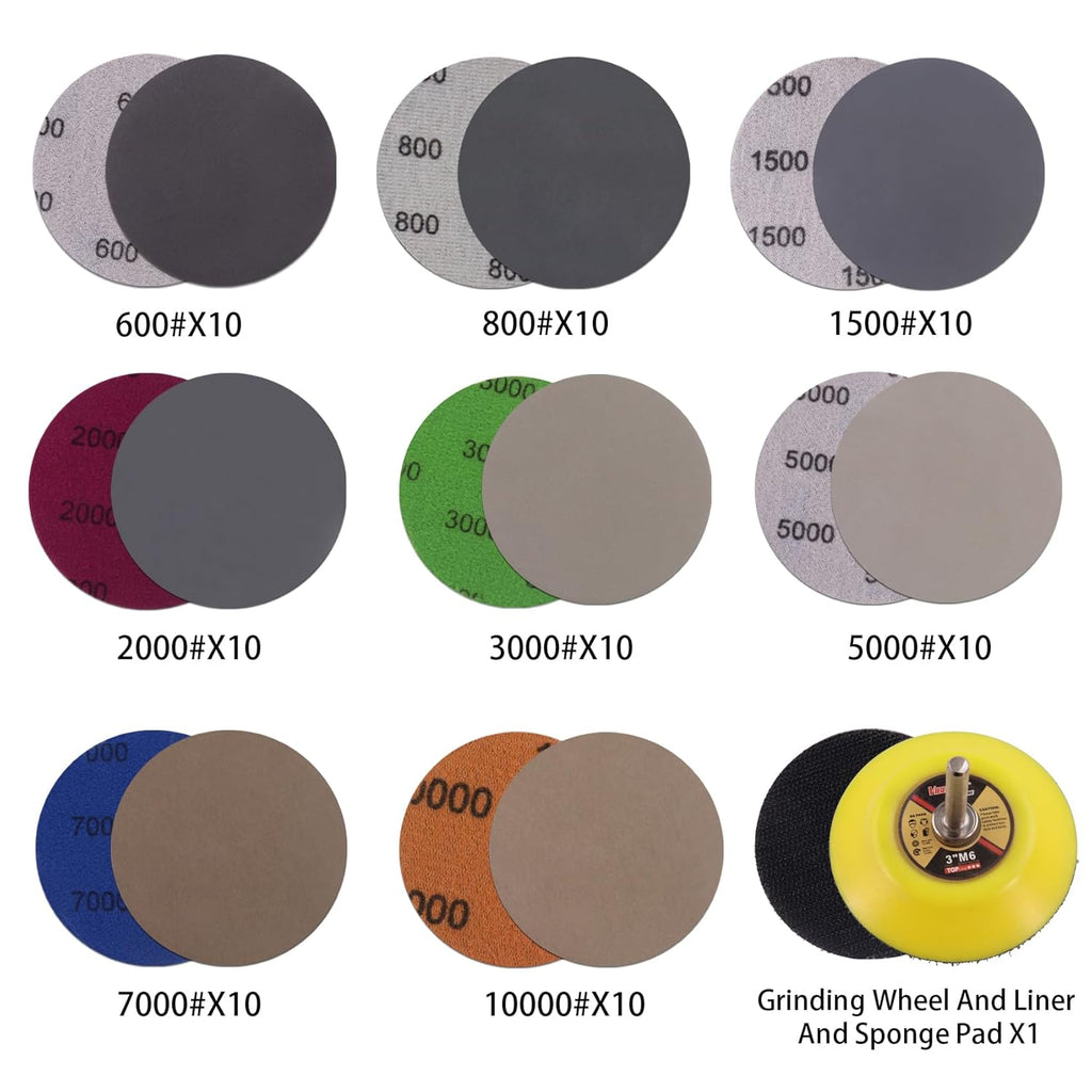 3 Inch Sandpaper (75mm) Silicon Carbide Wet/Dry Hook & Loop Sanding Discs Assorted