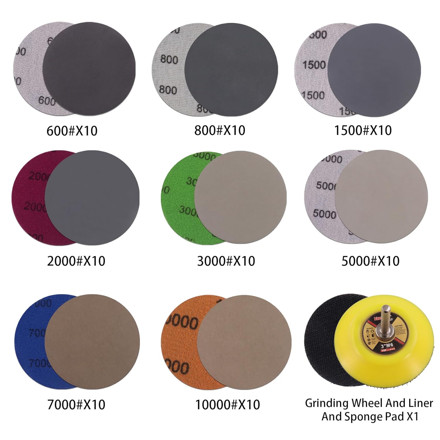 3 Inch Sandpaper (75mm) Silicon Carbide Wet/Dry Hook & Loop Sanding Discs Assorted