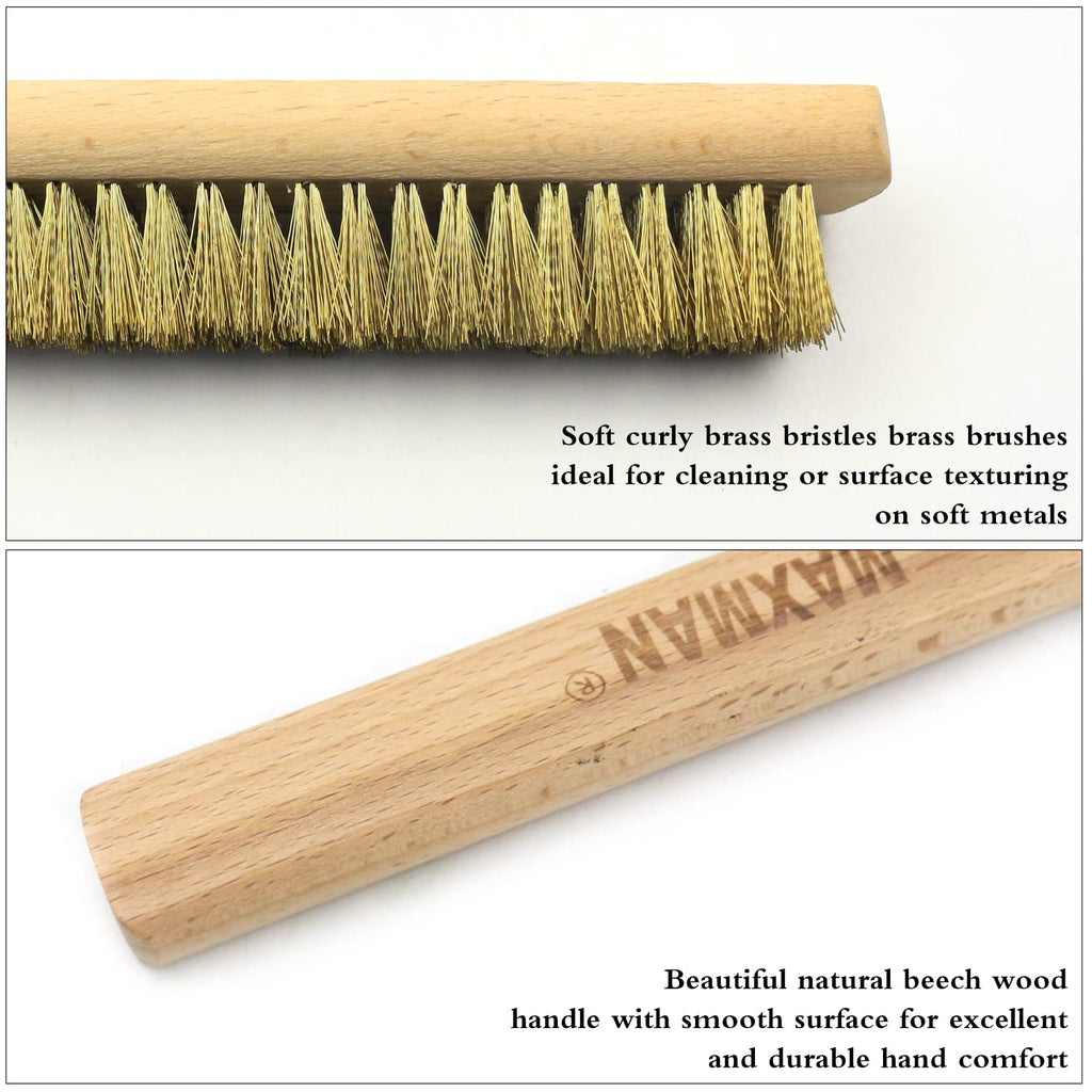 Brass Brush Set 4Pcs with 10 Inch Natural Beechwood Handle