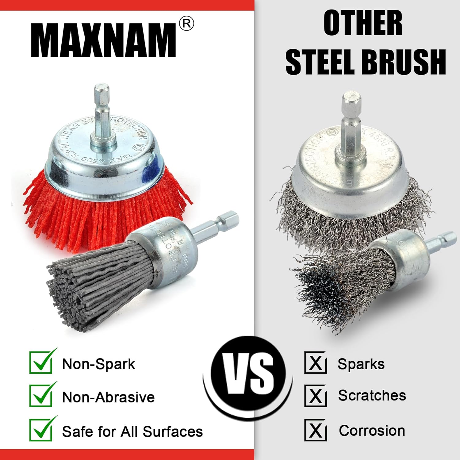 Nylon Drill Brush Set for Rust Removal - 9 Pack Abrasive Wheel & Cup Brush Attachments